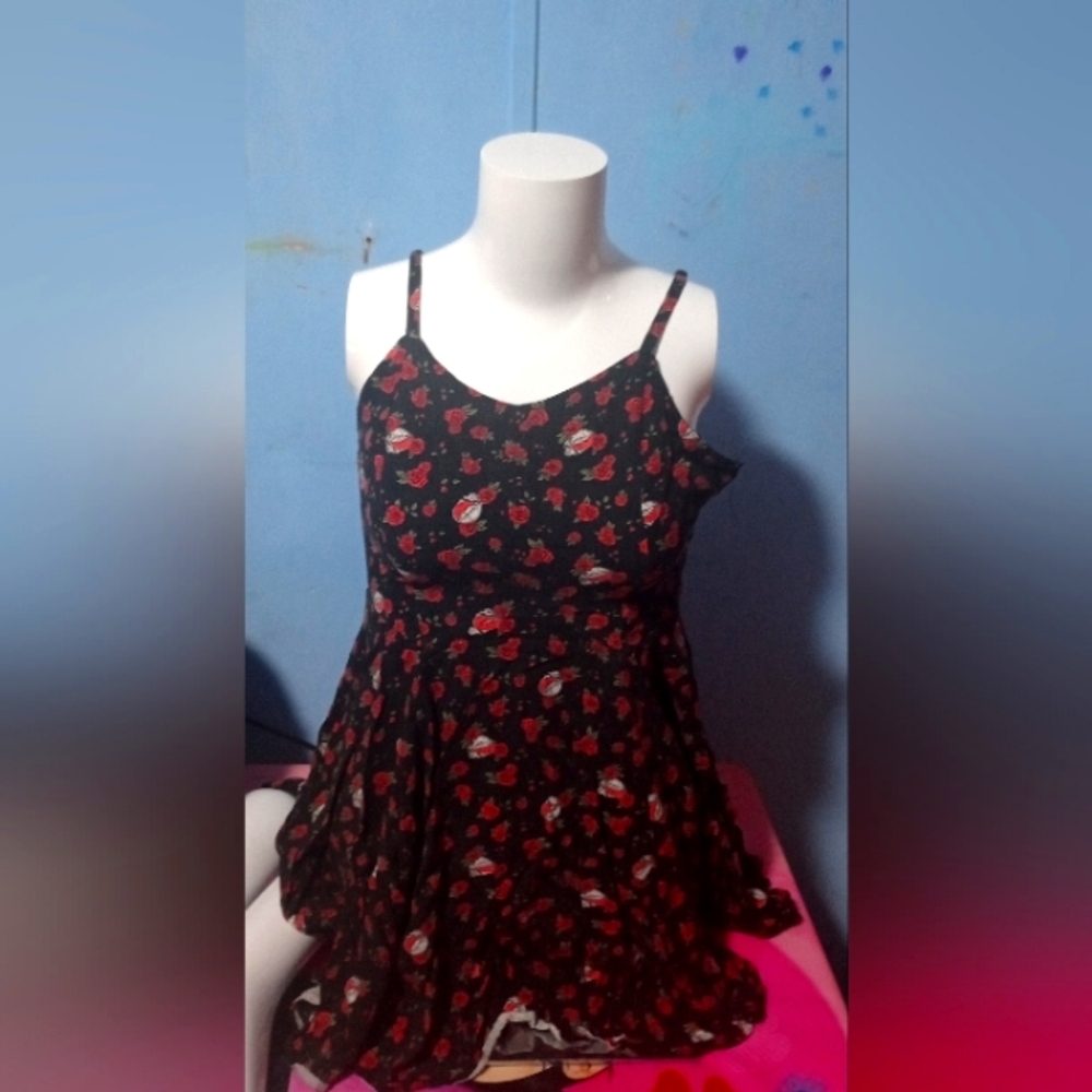 Junkfood dress black with skull and rose design